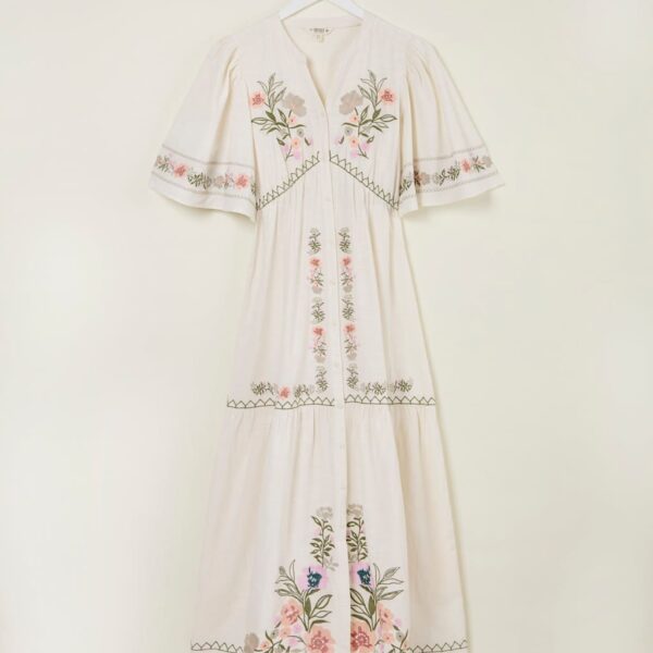 Fatface Women's Floral Notch Neck Midi Tiered Dress - 10REG - Ivory Mix, Ivory Mix