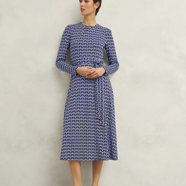 Hobbs Women's Jersey Geometric Midi Waisted Dress - 10REG - Navy, Navy