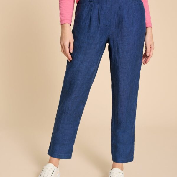 White Stuff Women's Pure Linen Trousers - 14REG - Dark Blue, Dark Blue,Natural