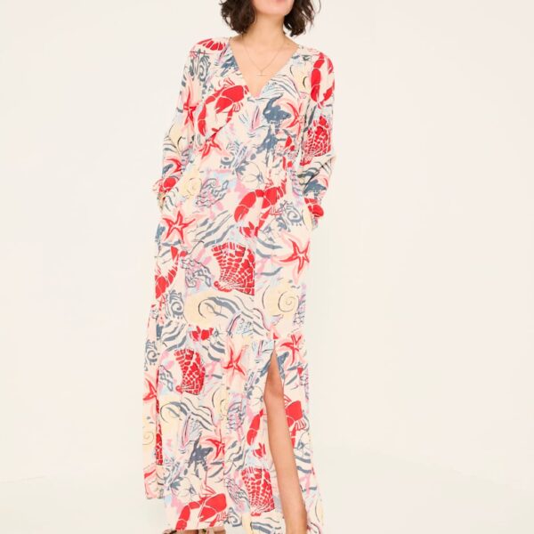 Fatface Women's Printed V-Neck Midaxi Waisted Dress - 14REG - Ivory Mix, Ivory Mix