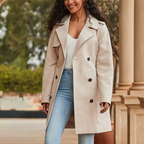 Sosandar Women's Double Breasted Longline Trench Coat - 16 - Beige, Beige