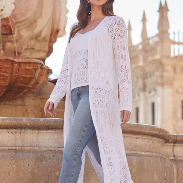 Sosandar Women's Cotton Blend Longline Cardigan - M - White, White