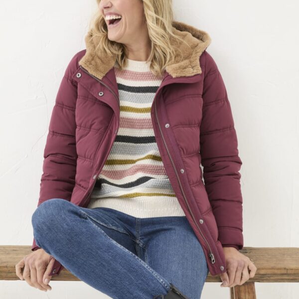 Fatface Women's Faux Fur Lined Short Puffer Coat - 18 - Red, Red