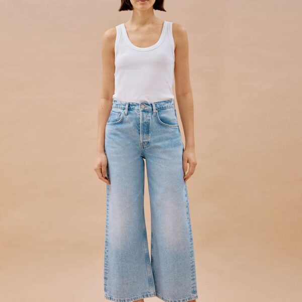 Albaray Women's Mid Rise Wide Leg Cropped Jeans - 10 - Blue Denim, Blue Denim