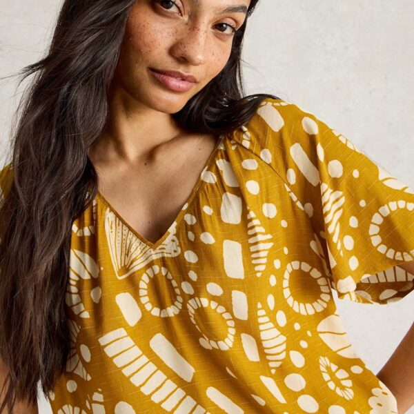 White Stuff Women's Printed V-Neck Top - 12 - Yellow Mix, Yellow Mix