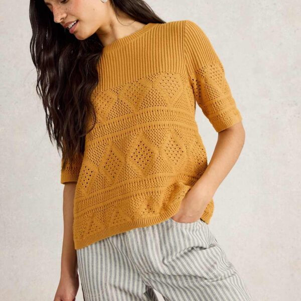 White Stuff Women's Pure Cotton Stitch Detail Knitted Top - 14 - Yellow, Yellow