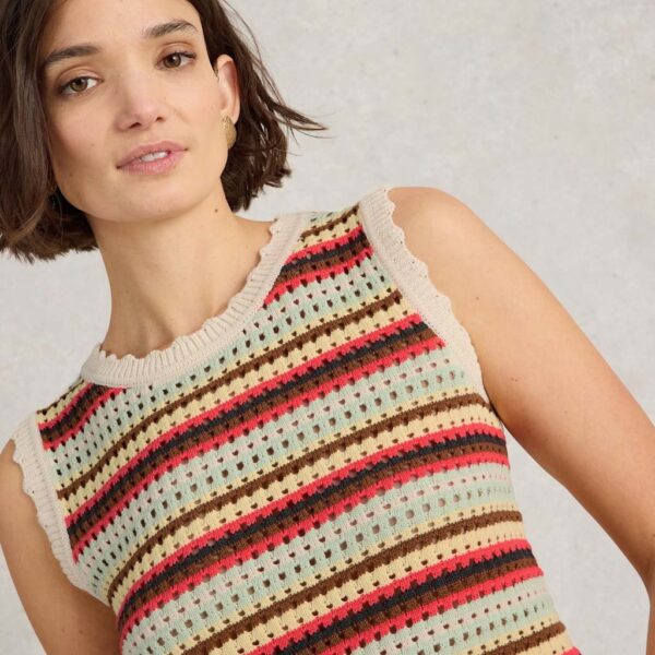 White Stuff Women's Pure Cotton Striped Textured Knitted Vest - L - Natural Mix, Natural Mix