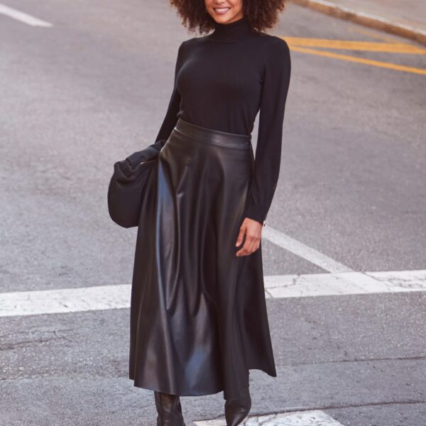 Sosandar Women's Faux Leather Midaxi Skirt - 6 - Black, Black