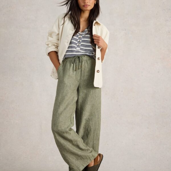 White Stuff Women's Pure Linen Wide Leg Trousers - 12REG - Green, Green