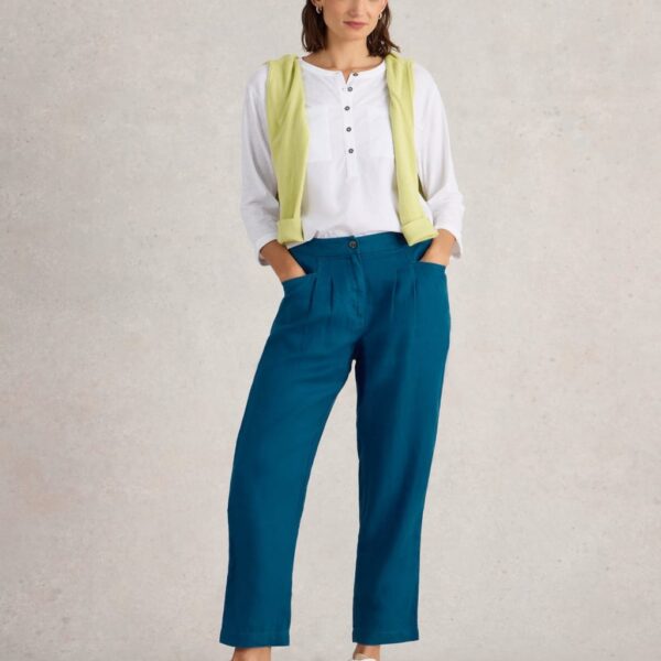 White Stuff Women's Pure Linen Trousers - 12REG - Blue, Green,Blue