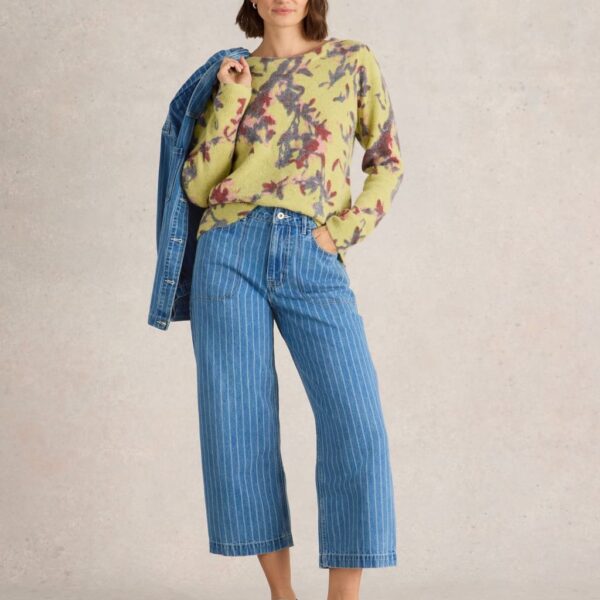 White Stuff Women's Striped Wide Leg Cropped Jeans - 12REG - Denim Mix, Denim Mix