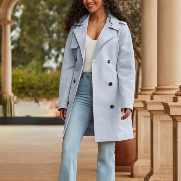 Sosandar Women's Belted Double Breasted Longline Trench Coat - 14 - Blue, Blue