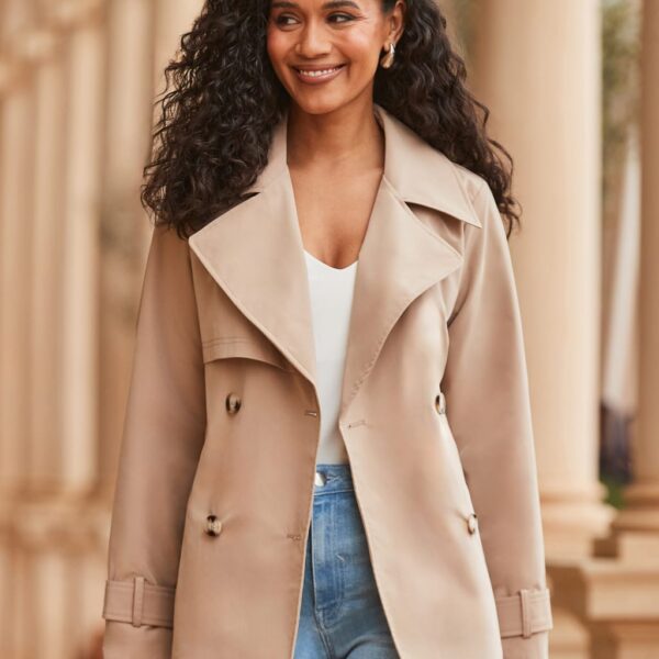 Sosandar Women's Belted Short Trench Coat - 10 - Natural, Natural