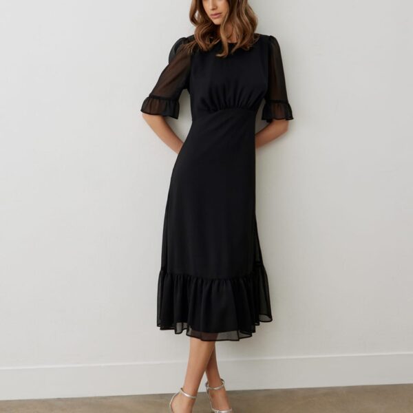 Finery London Women's Round Neck Midi Tiered Dress - 8 - Black, Black