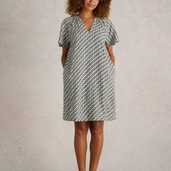 White Stuff Women's Printed V-Neck Tea Dress - 12REG - White Mix, White Mix
