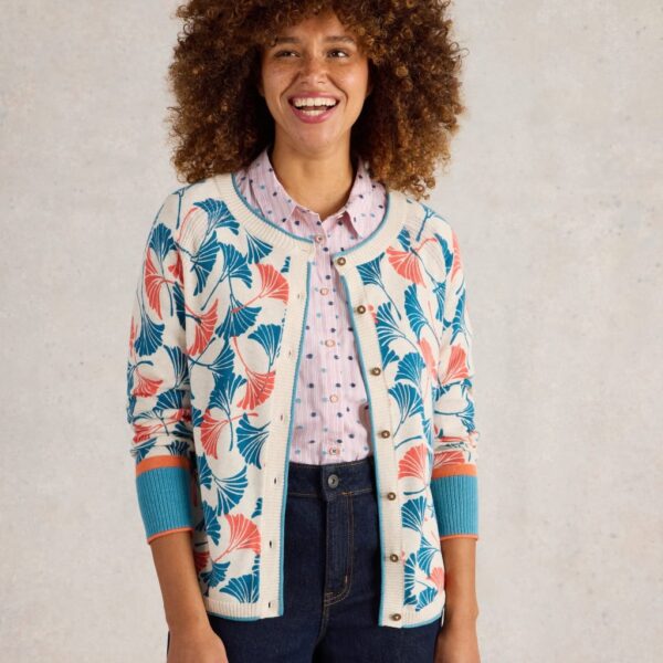 White Stuff Women's Pure Cotton Printed Cardigan - 16 - Natural Mix, Natural Mix