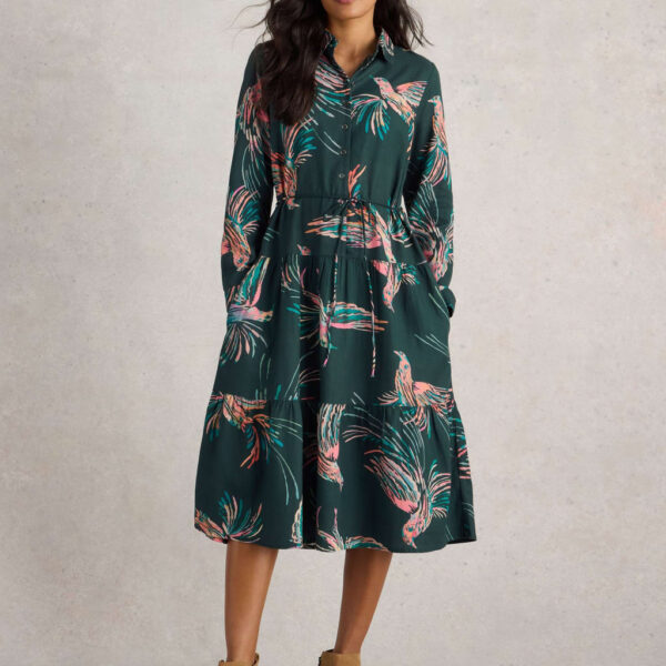 White Stuff Women's Cotton Blend Printed Midi Shirt Dress - 14REG - Green Mix, Green Mix