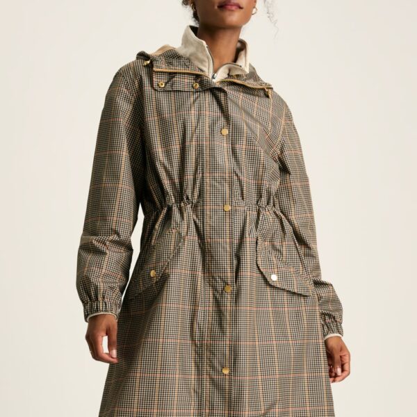 Joules Women's Waterproof Checked Lightweight Raincoat - 16 - Brown Mix, Brown Mix