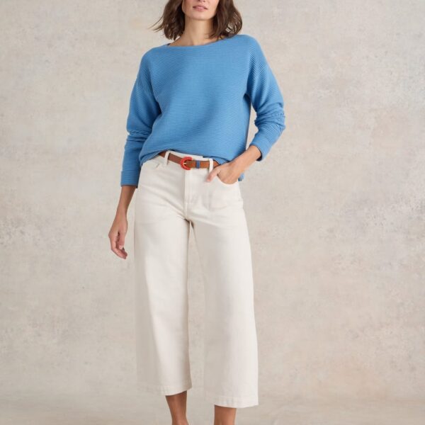 White Stuff Women's Pure Cotton Ribbed Crew Neck Jumper - 6 - Blue, Blue
