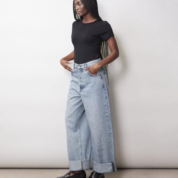 Albaray Women's Mid Rise Wide Leg Turn Up Jeans - 10 - Blue Denim, Blue Denim