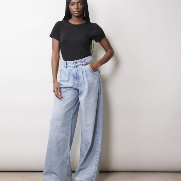 Albaray Women's Mid Rise Pleat Front Wide Leg Jeans - 12 - Blue Denim, Blue Denim