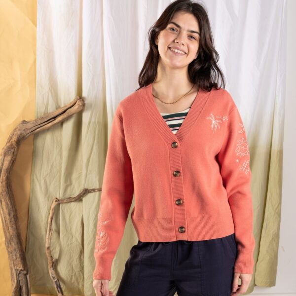Saltrock Womens Knitted Embroidered Cardigan - Coral - Orange - Size: Medium