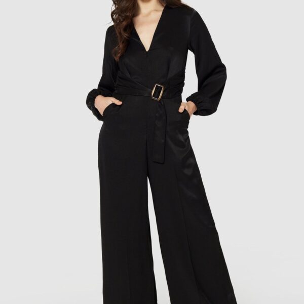 Closet London Black Belted Straight Leg Jumpsuit