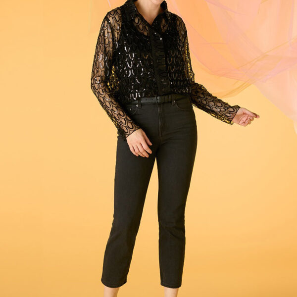 Embellished Long Sleeve Sheer Shirt