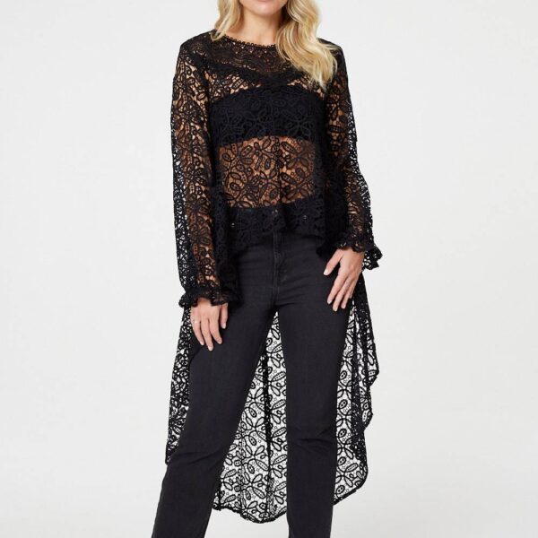 Lace Semi Sheer High Low Top