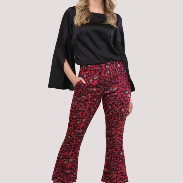 Closet London Magenta Leopard Print Bootcut Cropped Trousers