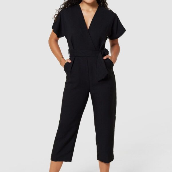 Closet London Black Wrap Neck Cropped Jumpsuit