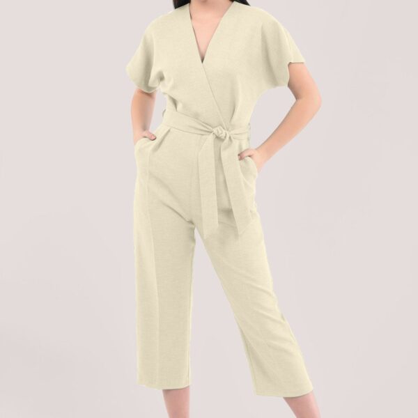 Closet London Ivory Wrap Over Tie Front Jumpsuit