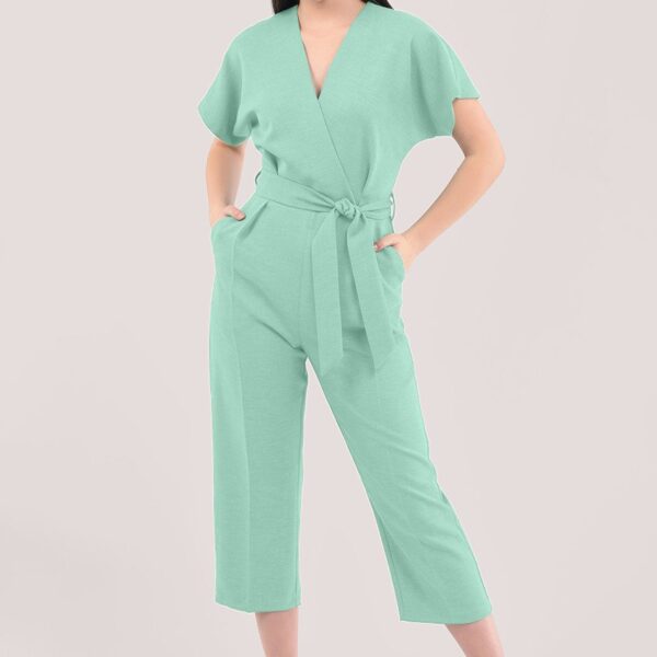 Closet London Sage Green Wrap Over Tie Front Jumpsuit