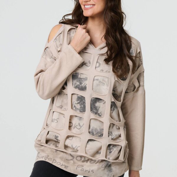 Graphic Print Cut Out Layer Hoodie