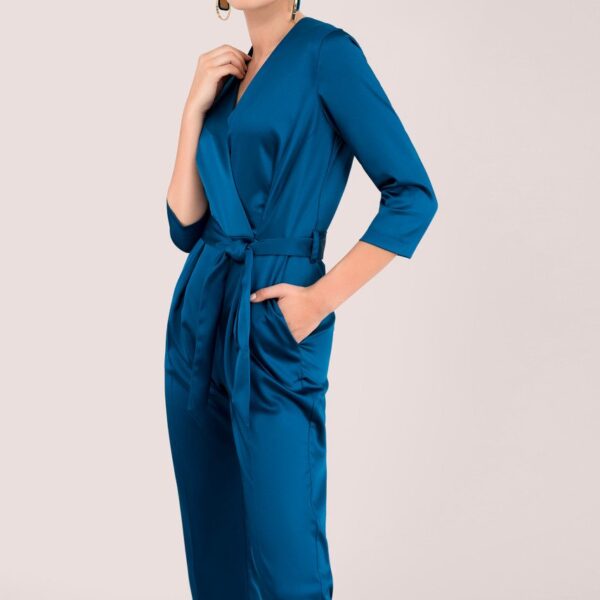 Closet London Blue Crossover Jumpsuit with Tie