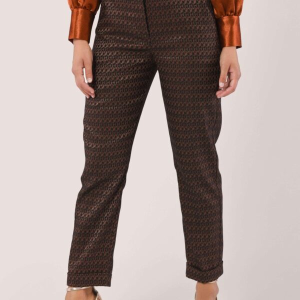 Closet London Rose Gold Metallic Slim Leg Turn Up Trousers