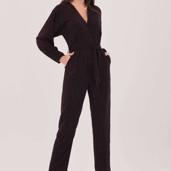 Closet London Brown Print Pleated Wrap Jumpsuit