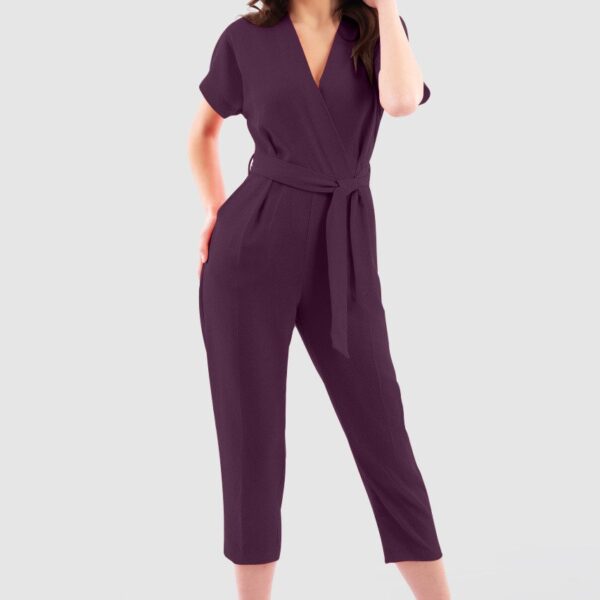 Closet London Purple Wrap Tie Belt Jumpsuit