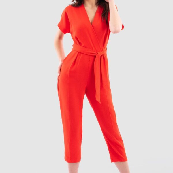 Closet London London Orange Wrap Tie Belt Jumpsuit