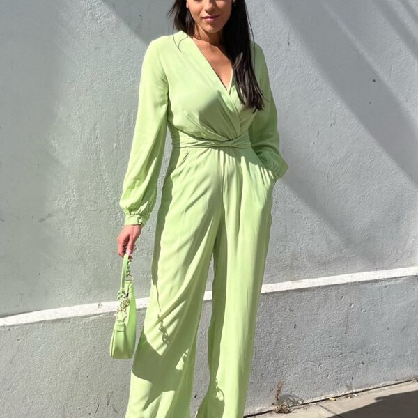 Closet London Lime Green Wrap Wide Leg Jumpsuit