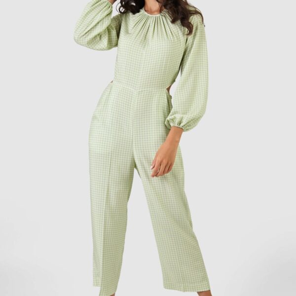 Closet London Lime Green Gingham Print Cut Out Waist Jumpsuit