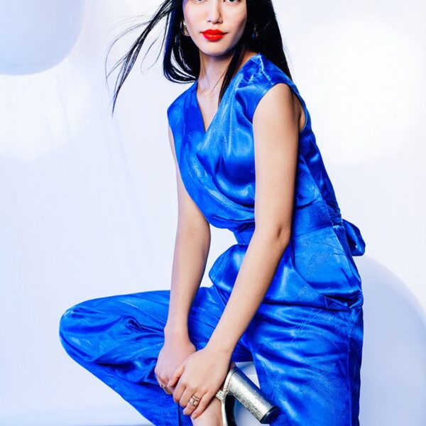 Closet London Blue Floral Jacquard Wrap Top Jumpsuit