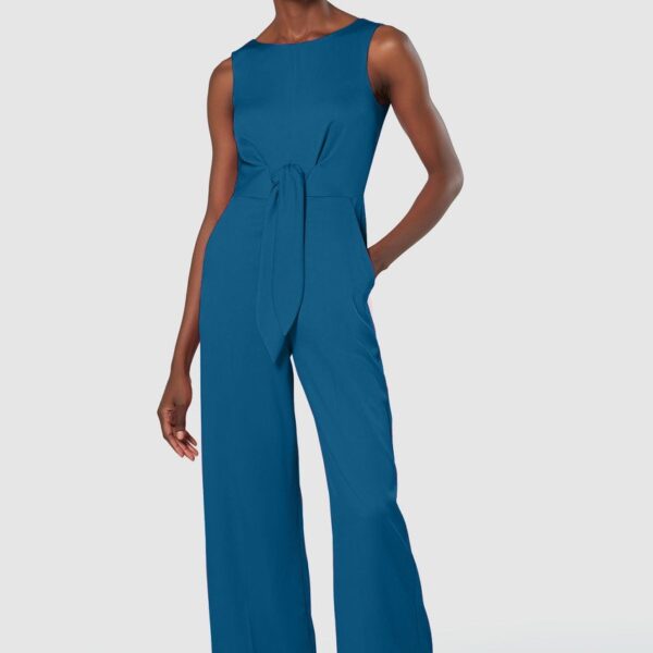 Closet London Navy Tie Front Wide Leg Jumpsuit