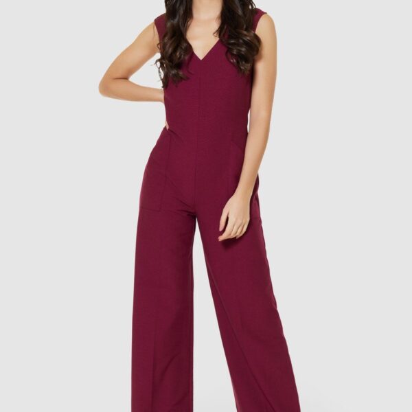 Closet London Maroon Wide Leg Jumpsuit