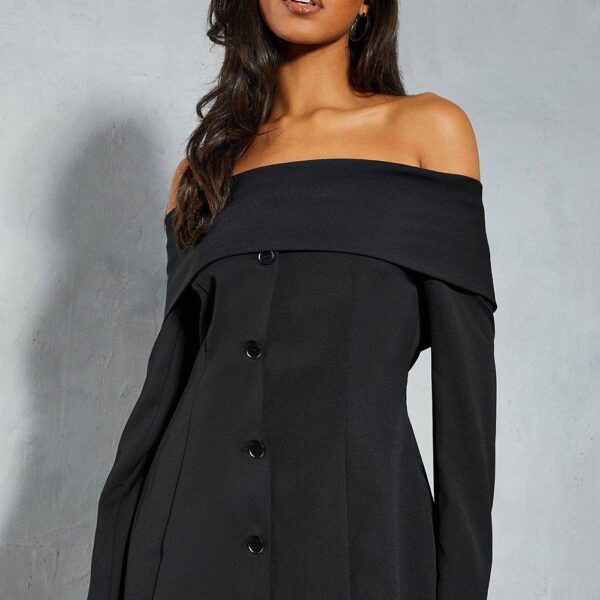 Womens Tailored Bardot Blazer Mini Dress - black - 12, Black