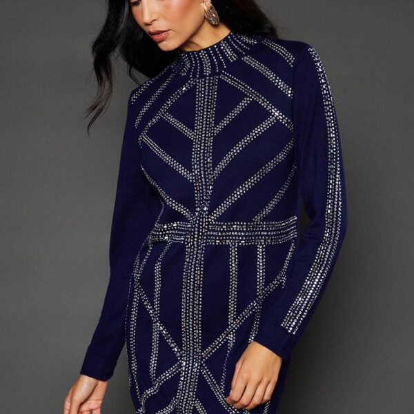 Womens Premium Pearl Embellishment Knitted Dress