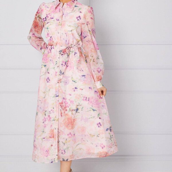 Womens Occasion Floral Organza Shirt Midi Dress