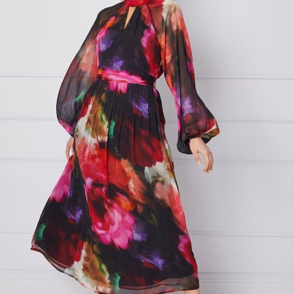 Womens Floral Tie Back Midi Dress