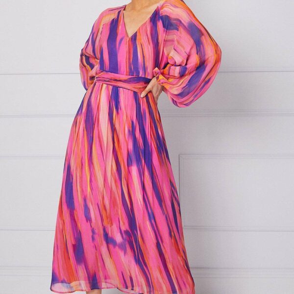 Womens Abstract Balloon Sleeve Midaxi Dress