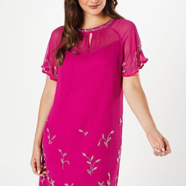 Womens Tall Embellished Short Sleeve Shift Dress